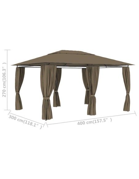 Градинска шатра със завеси, 4x3 м, таупе, 180 г/м²