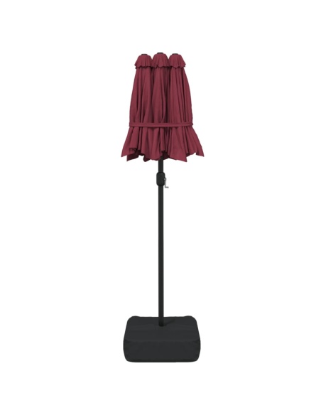 Градински чадър с двоен покрив и LED, бордо червен, 316x240 см