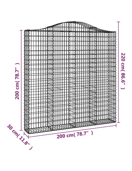Дъговидна габионна кошница 200x30x200/220 см поцинковано желязо