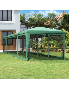 Парти палатка с 10 мрежести странични стени зелена 3x12 м HDPE