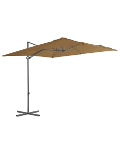 Конзолен градински чадър със стоманен прът, таупе, 250x250 см