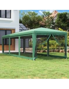 Парти палатка с 8 мрежести странични стени зелена 3x9 м HDPE