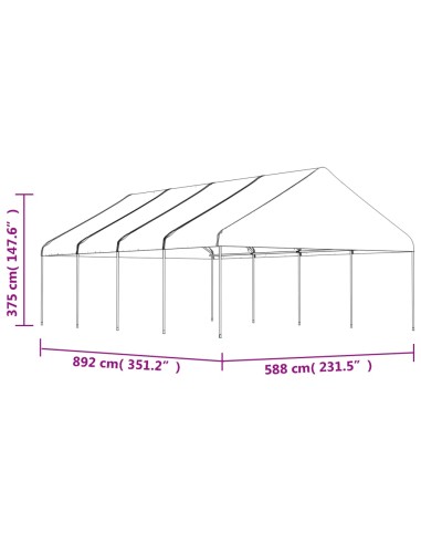 Навес с покрив бял 8,92x5,88x3,75 м полиетилен