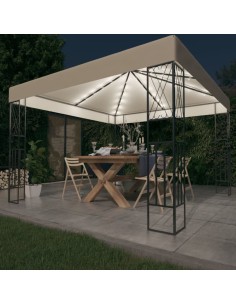 Шатра с LED светещи стрингове, 3х3 м, кремава, текстил