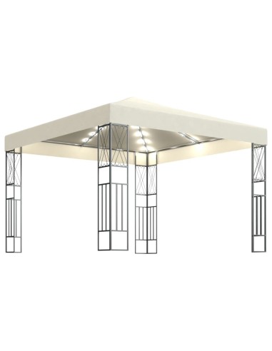 Шатра с LED светещи стрингове, 3х3 м, кремава, текстил