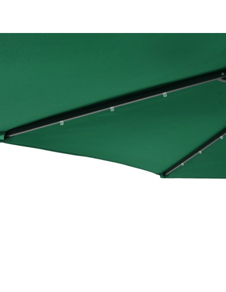 Градински чадър с LED и стоманен прът, зелена, 225x225x212 см