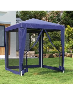 Парти палатка с 4 мрежести странични стени, синя, 2x2 м, HDPE