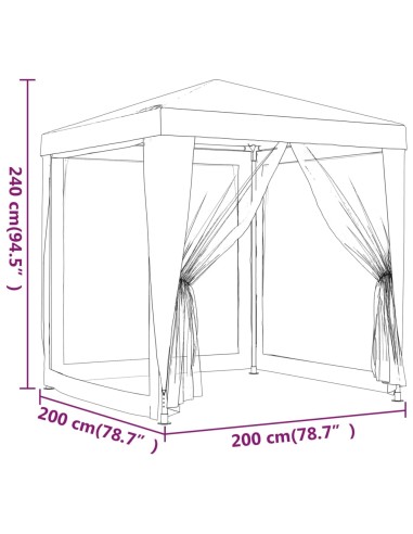 Парти палатка с 4 мрежести странични стени, синя, 2x2 м, HDPE