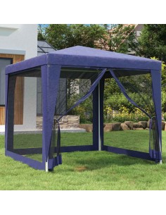 Парти палатка с 4 мрежести странични стени синя 2,5x2,5 м HDPE