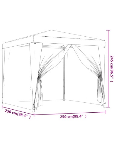 Парти палатка с 4 мрежести странични стени синя 2,5x2,5 м HDPE