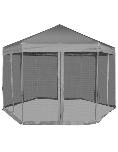 Шестоъгълна pop-up шатра с 6 стени сива 3,6x3,1 м