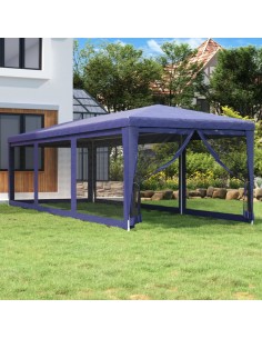 Парти палатка с 8 мрежести странични стени, синя, 3x9 м, HDPE