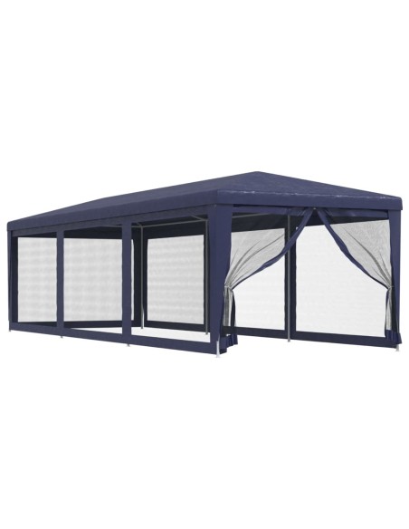Парти палатка с 8 мрежести странични стени, синя, 3x9 м, HDPE