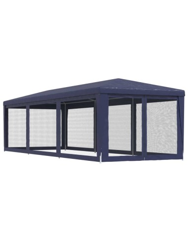 Парти палатка с 8 мрежести странични стени, синя, 3x9 м, HDPE