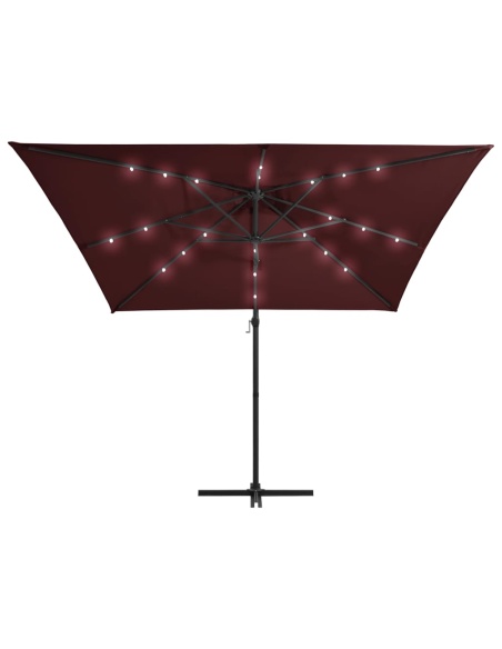 Конзолен градински чадър, с LED светлини, бордо, 250x250 см