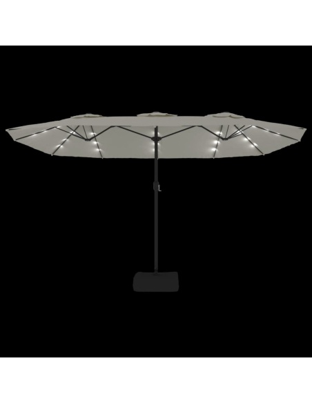 Градински чадър с двоен покрив и LED, пясъчнобяло, 449x245 см