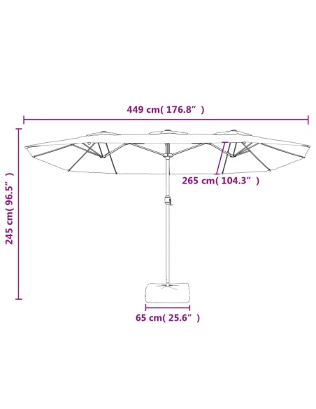 Градински чадър с двоен покрив и LED, пясъчнобяло, 449x245 см