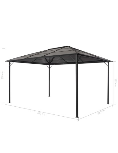 Шатра с покрив, алуминий, 4x3x2,6 м, черна