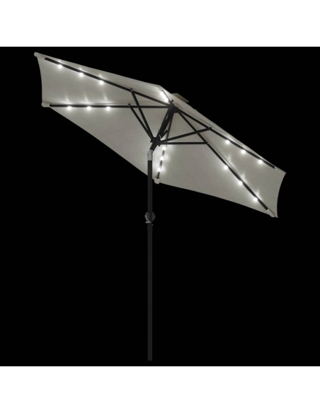 Градински чадър с LED и стоманен прът, бял, 225x225x212 см