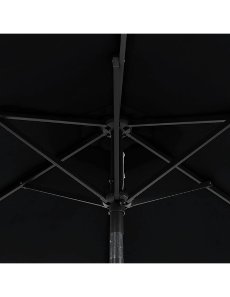 Градински чадър с LED и стоманен прът, черна, 225x225x212 см