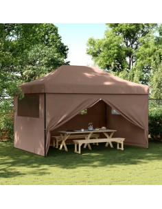 Сгъваема парти шатра pop-up с 4 странични стени кафява
