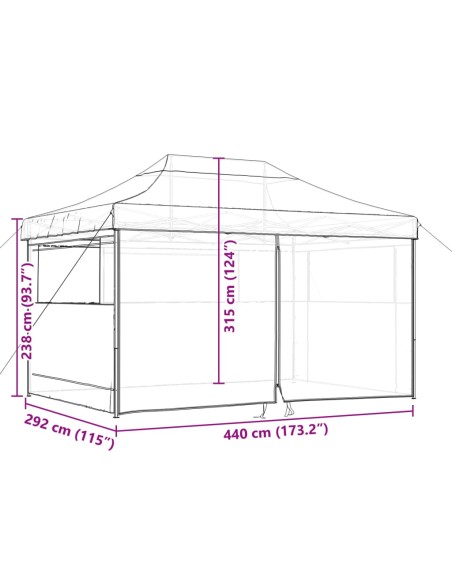 Сгъваема парти шатра pop-up с 4 странични стени кафява