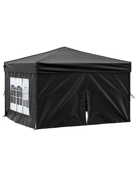 Сгъваема парти палатка със странични стени, черна, 3x3 м