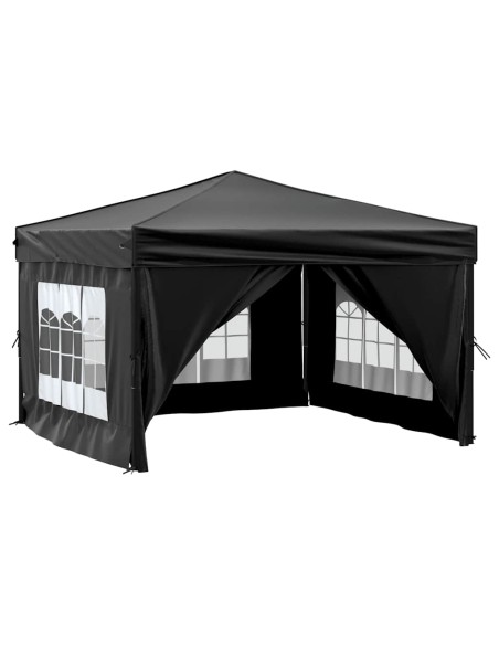 Сгъваема парти палатка със странични стени, черна, 3x3 м