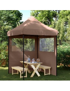 Сгъваема парти шатра pop-up с 2 странични стени кафява