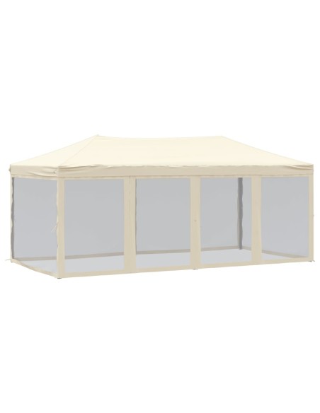 Сгъваема парти палатка със странични стени, кремава, 3x6 м