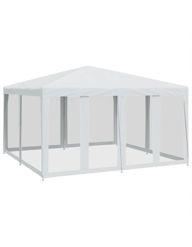 Парти палатка с 8 мрежести странични стени, бели, 4x4 м, HDPE
