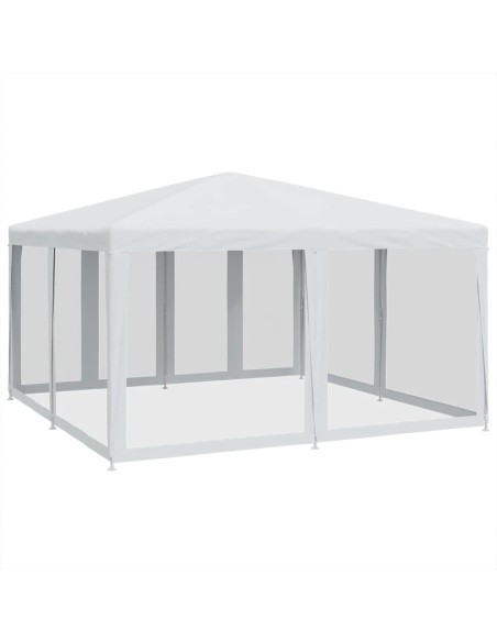 Парти палатка с 8 мрежести странични стени, бели, 4x4 м, HDPE