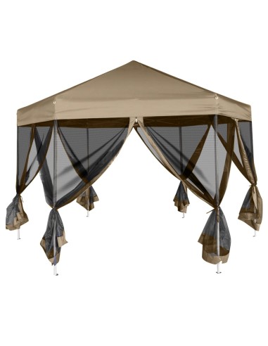 Шестоъгълна pop-up шатра със стени 3,6x3,1 м таупе 220 г/м²