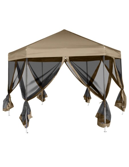 Шестоъгълна pop-up шатра със стени 3,6x3,1 м таупе 220 г/м²