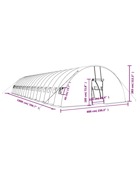Оранжерия със стоманена рамка бяла 108 м² 18x6x2,85 м