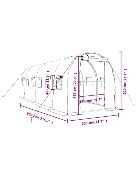 Оранжерия със стоманена рамка зелена 12 м² 6x2x2 м