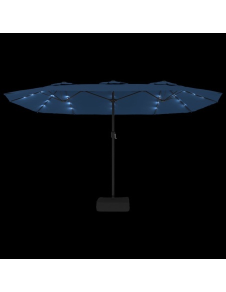 Градински чадър с двоен покрив и LED, лазурносин, 449x245 см