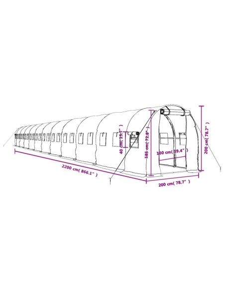 Оранжерия със стоманена рамка зелена 44 м² 22x2x2 м