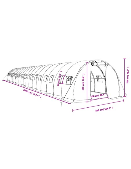Оранжерия със стоманена рамка зелена 60 м² 20x3x2 м