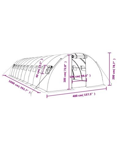 Оранжерия със стоманена рамка зелена 40 м² 10x4x2 м