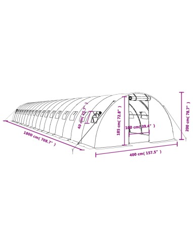 Оранжерия със стоманена рамка бяла 72 м² 18x4x2 м
