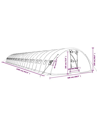 Оранжерия със стоманена рамка зелена 120 м² 24x5x2,3 м