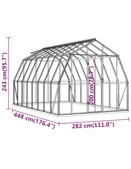Оранжерия с опорна рамка, антрацит, 12,63 м², алуминий