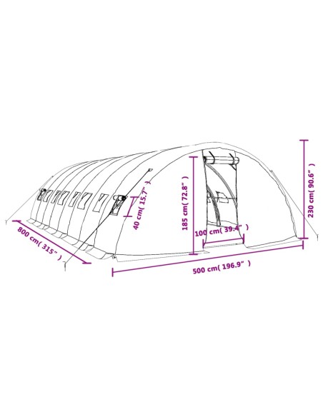 Оранжерия със стоманена рамка зелена 40 м² 8x5x2,3 м