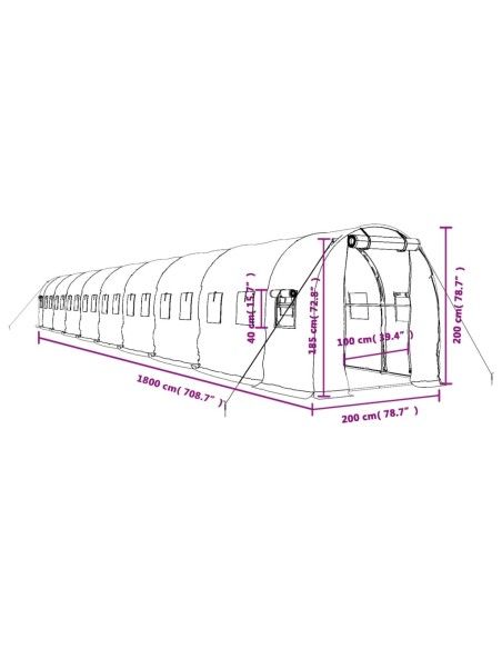 Оранжерия със стоманена рамка зелена 36 м² 18x2x2 м