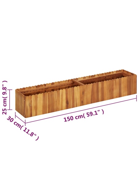 Градинска повдигната леха, 150x30x25 см, акациево дърво масив