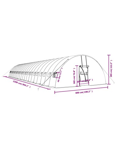 Оранжерия със стоманена рамка зелена 132 м² 22x6x2,85 м