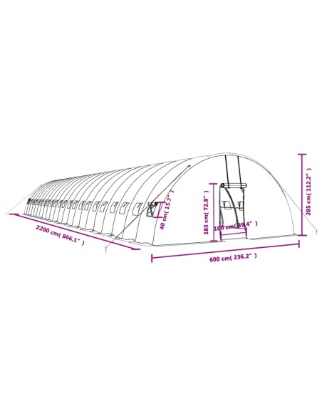 Оранжерия със стоманена рамка зелена 132 м² 22x6x2,85 м