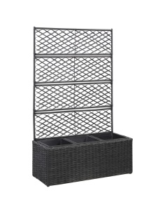 Пергола висока леха с 3 саксии, 83x30x130 см, полиратан, черна