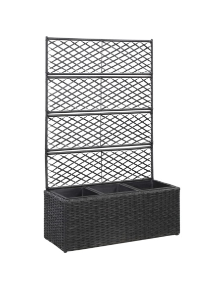 Пергола висока леха с 3 саксии, 83x30x130 см, полиратан, черна